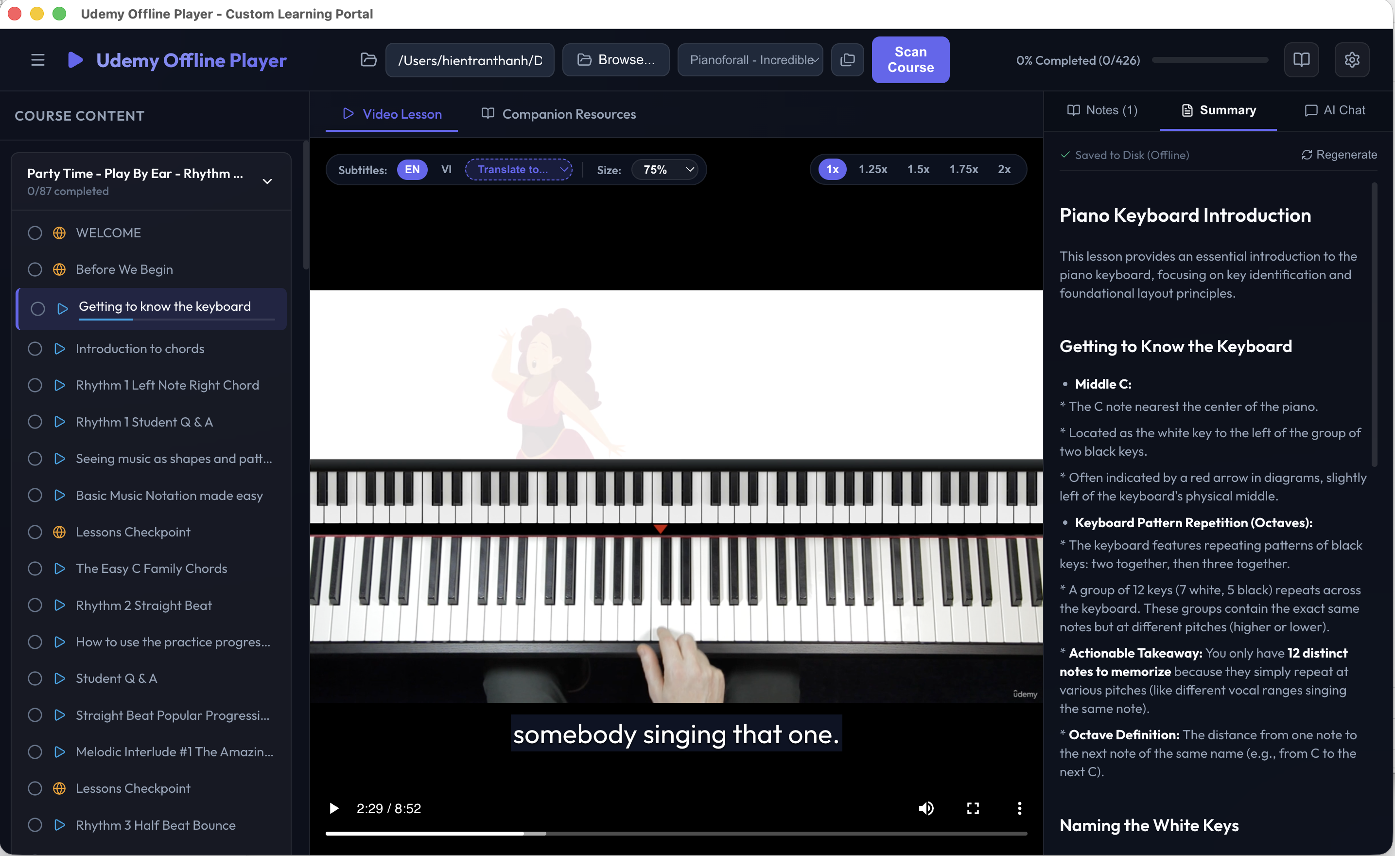 Udemy Offline Player UI Preview